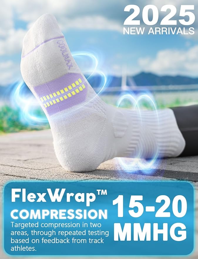 Womens Coolmax Bamboo Viscose Compression Running Crew Socks, Moisture-Wicking Anti-Blister Hiking&Gym Athletic