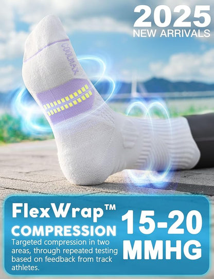 Womens Coolmax Bamboo Viscose Compression Running Crew Socks, Moisture-Wicking Anti-Blister Hiking&Gym Athletic