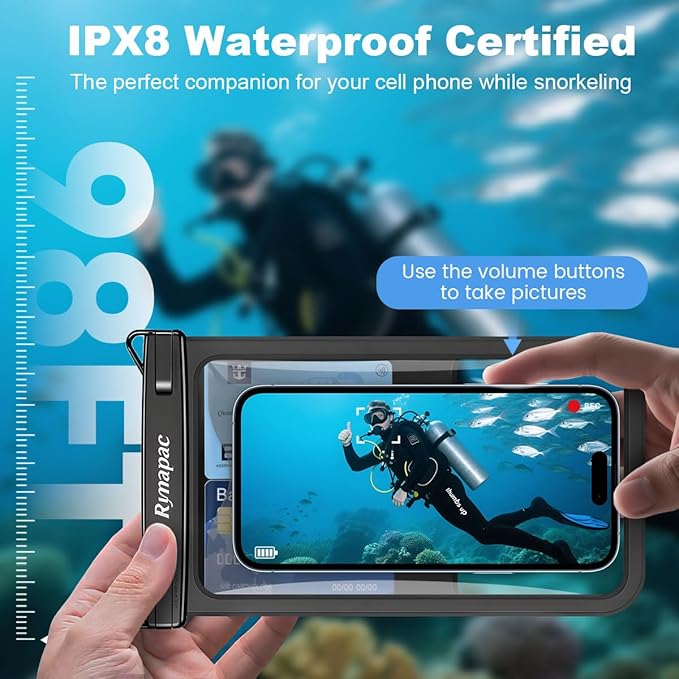 Waterproof Phone Pouch - 8.5in Waterproof Phone Case with Lanyard, IPX8 Cell Phone Dry Bag Beach Essentials for iPhone 17 16 15 14 Pro Max, Galaxy S25 S24 Series, 2 Pack
