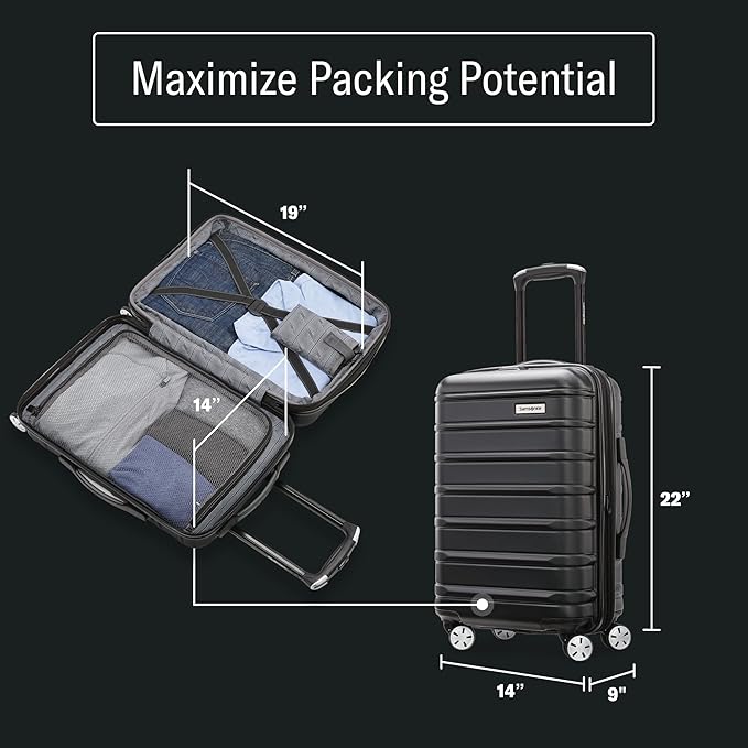 Samsonite Omni 2 International Carry-On Luggage with 360° Spinner Wheels - Scratch Resistant Hardshell - TSA, Airline-Approved - Expandable Polycarbonate Shell for Lightweight Travel - Purple