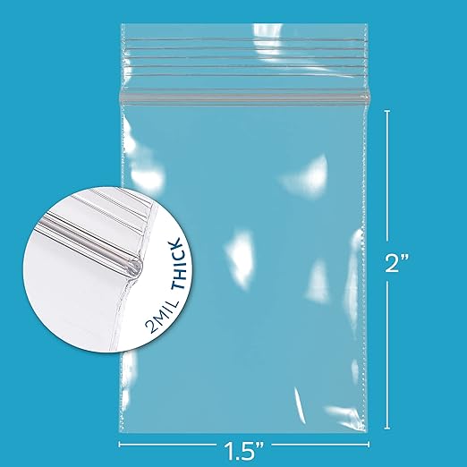 Clear Plastic Resealable Zip Bags - Bulk GPI Pack Of 200 1.5" x 2" 2 Mil Thick Strong & Durable Poly Baggies with Resealable Zip Top Lock for Travel, Storage, Packaging & Shipping.