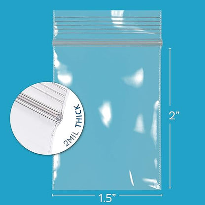 Clear Plastic Resealable Zip Bags - Bulk GPI Pack Of 200 1.5" x 2" 2 Mil Thick Strong & Durable Poly Baggies with Resealable Zip Top Lock for Travel, Storage, Packaging & Shipping.
