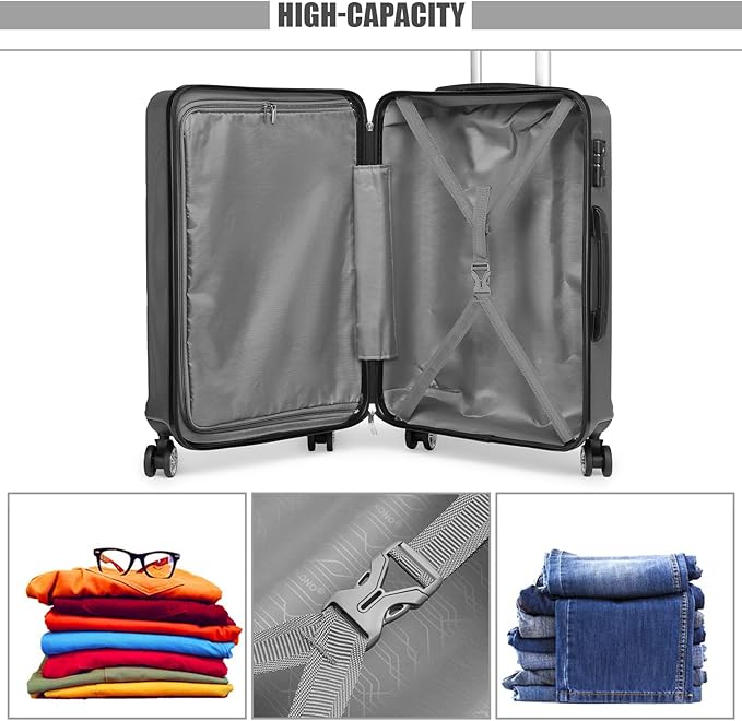 Kono 20" Carry on Luggage with Spinner Wheel TSA Lock, Lightweight PC+ABS Hardside Luggage Durable Small Carry on Suitcase Grey