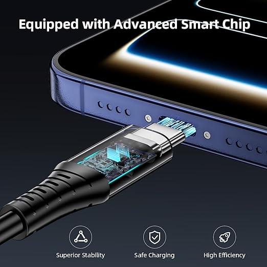 60W Charging Cable USB C to USB C Cord 20ft, PD Fast Charge Cable for iPhone 17 16 15/Samsung S25 S24 S23/Pixel 10 9,Data Transfer Wire/Type-C Power Cable for MacBook/iPad/Laptop/Security Camera,Black