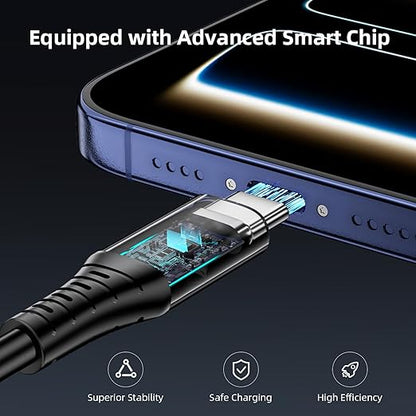 60W Charging Cable USB C to USB C Cord 20ft, PD Fast Charge Cable for iPhone 17 16 15/Samsung S25 S24 S23/Pixel 10 9,Data Transfer Wire/Type-C Power Cable for MacBook/iPad/Laptop/Security Camera,Black