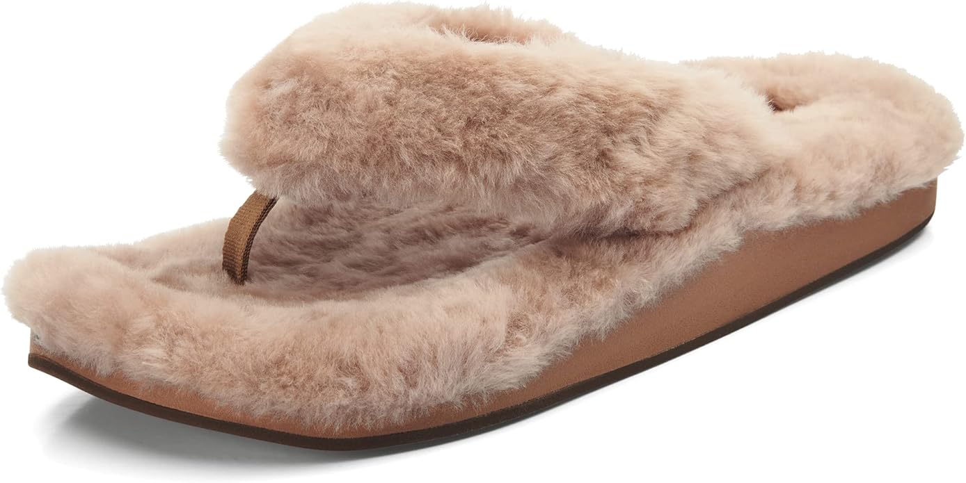 OLUKAI Kipe'a Heu Women's Sandal Slippers, Soft & Comfortable Shearling-Wrapped Straps, Durable Rubber Outsoles for All-Day Wear, Causal & Cute Everyday Style