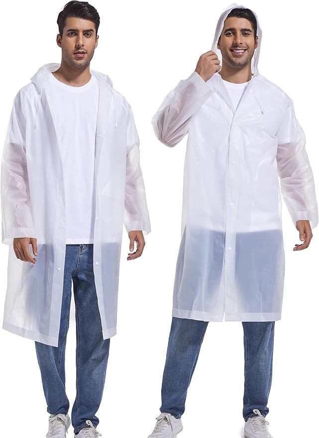 2-Pack Reusable Rain Ponchos for Adults, HOOMBOOM Raincoats Emergency for Women/Men with Drawstring and Sleeves
