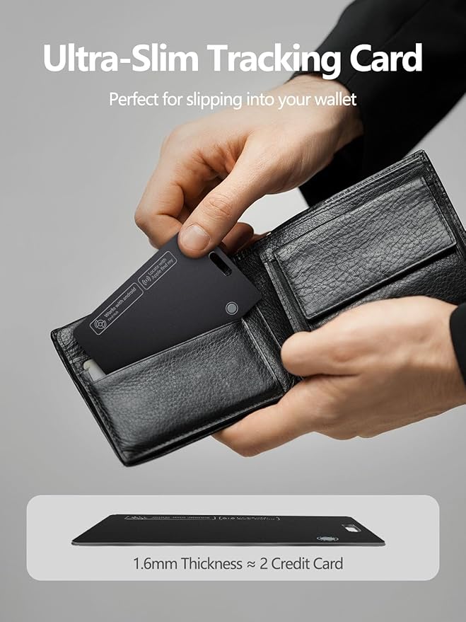 Tracking Card for Android & iOS, Ultra-Slim Rechargeable Find My Wallet Tracker Card for Luggage, ID Card, Passport - Both Works with Apple Find My & Google's Find Hub (Black, 2 Pack)