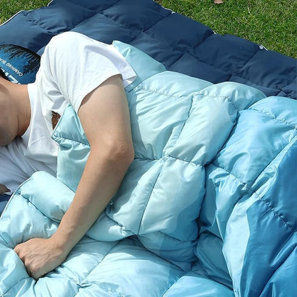 zzlamb Puffy Down Camping Blanket Water-Repellent, Down Throw Travel Blanket Portable for Outdoor, Light Warm Quilt for Couch Plane Car Theater Stadium Picnic RV Backpacking Hammock
