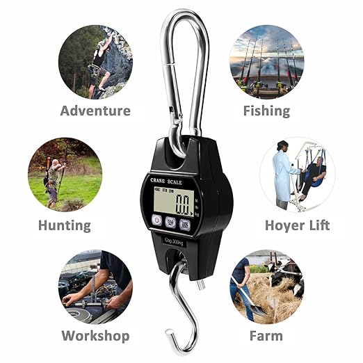 Digital Hanging Crane Scale 660LB/300KG， Deer Hunting Scales, Farm,Fishing, Fish, Meat，Game,Luggage Scale with Hold/Tare