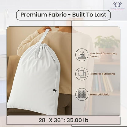 LFH Home Cotton Canvas Large Laundry Bag with Handle, Heavy Duty Drawstring Closure Washable Laundry Bags, School Travel, Home, Hotel, College Dorm, Organizer Sack, Toy Clothes 28x36 (Pack of 6)-White