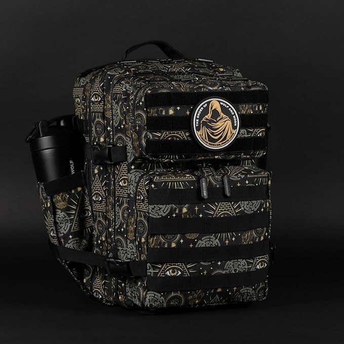 WOLFpak 35L Athletic Gym Backpack - Durable 1000D Waterproof Oxford Material with MOLLE Webbing, Laptop Pocket & Dual Cup Holders, Durable Fitness/Travel/Military Daypack (Illuminati)