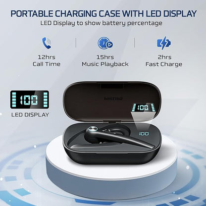 Philips Bluetooth Headset with Mic, Wireless Bluetooth Earpiece, 400mah Charging Case with LED Display, all-day extended playtime, Built-in microphone for Hands-Free Calling Designed for Trucker, Work