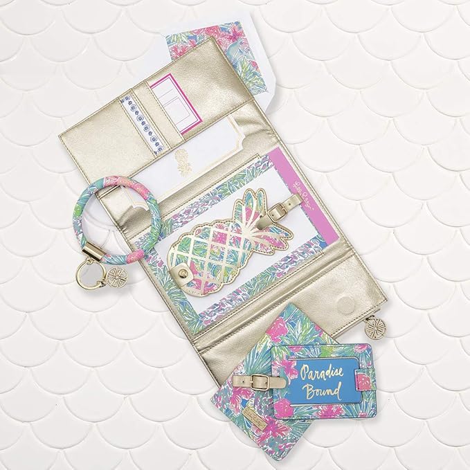 Lilly Pulitzer Leatherette Luggage Tag with Secure Strap, Colorful Suitcase Identifier for Travel
