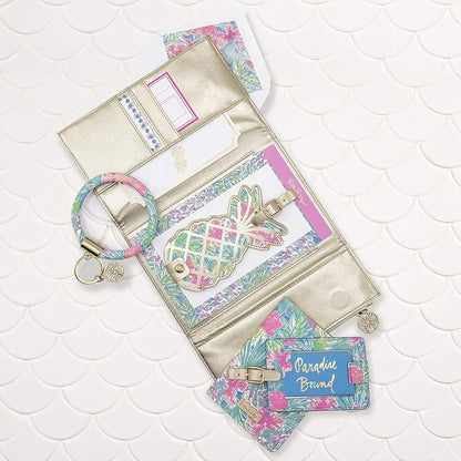 Lilly Pulitzer Leatherette Luggage Tag with Secure Strap, Colorful Suitcase Identifier for Travel