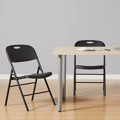 Amazon Basics Foldable Portable Sturdy Folding Plastic Chair, 350-Pound Capacity, Black, 2-Pack