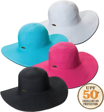 Panama Jack Women's Ribbon Floppy Packable Sun Hat, 4" Big Brim