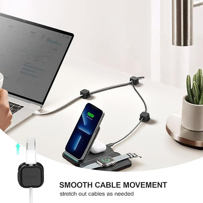 24 Pack Magnetic Cable Clip Organizer Cord Holder, Picozon Adhesive Cable Management, Wire Phone USB Charger Cable Holder, Keeper Organizer for Office Home Desktop Table - Black