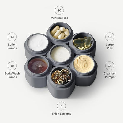 Cadence Travel Containers Haircare Capsule Set - Magnetic Containers with Lids,Carry On Travel Essentials For Women/Men - 3 Flex Mediums (1.32oz) - Shampoo, Conditioner & Comb Icon Labels - Charcoal