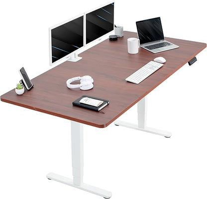VIVO Electric 71 x 36 in Dual Motor Sit Stand Desk, Memory Height Adjustment, 2B Series, Dark Walnut Top White Frame, DESK-KIT-2W7D-36