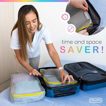 MUMI Packing Cubes - 5 Compression Packing Cubes for Travel, Luggage Organizer Bags for Suitcases, Carry-On, Duffle or Backpack – Mesh, Waterproof Bags for Clothes, Kids & Travel Accessories - Black