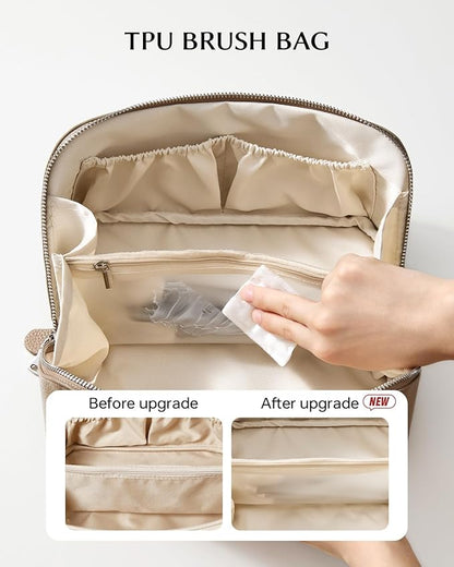 EACHY Makeup Bag,Large Capacity Travel Makeup Bag,Waterproof Portable Open Flat Toiletry Bag Cosmetic Bag with Divider and Handle