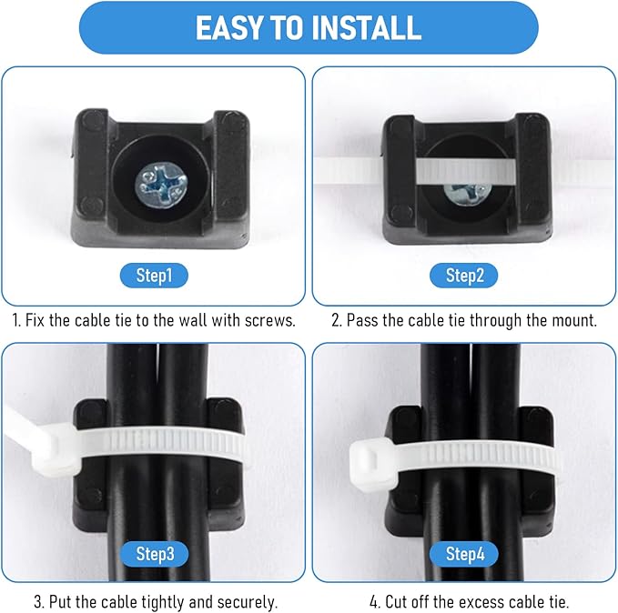 100 Pcs Cable Zip Tie Mounting Base,23x16x10(L*W*H) mm Cord Tie Mount Wire Holder Fix Bottom Wire Management,5 mm(M5) Screw Hole for Home/Office/Outdoor