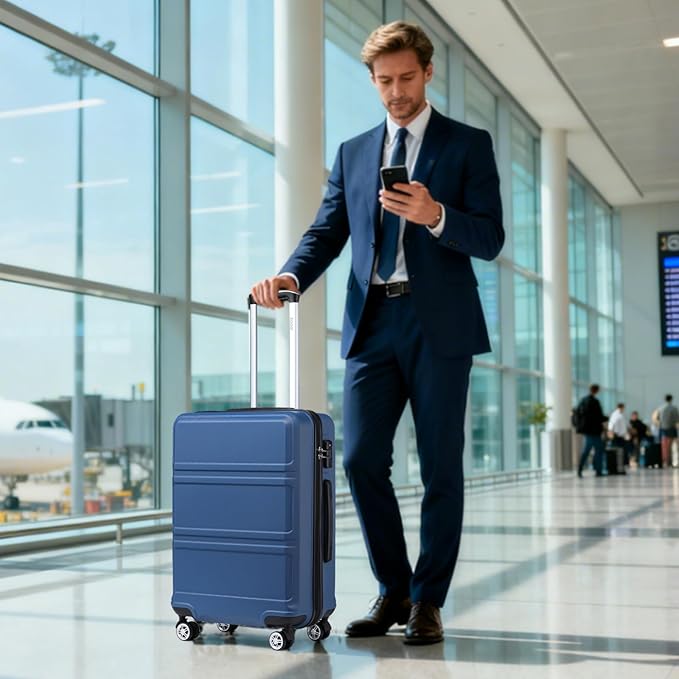 Kono 24 Inch Luggage Suitcase with Spinner Wheels TSA Lock Lightweight PC+ABS Hardside Medium Checked Luggage Durable Rolling Suitcase Apricot Blue