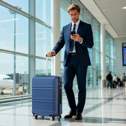 Kono 24 Inch Luggage Suitcase with Spinner Wheels TSA Lock Lightweight PC+ABS Hardside Medium Checked Luggage Durable Rolling Suitcase Apricot Blue