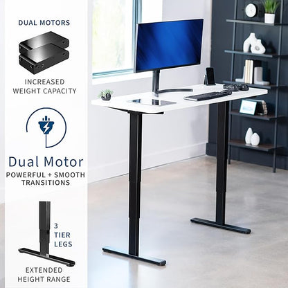 VIVO Electric 55 x 28 in Dual Motor Sit Stand Desk, Memory Height Adjustment, 2B Series, White Top Black Frame, DESK-KIT-2B55W