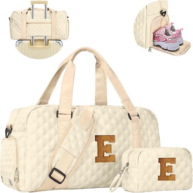 Overnight Bags for Women, Initial Travel Duffel Bag, Sports Gym Bag, Carry On Bag, Monogram Gifts for Girl Friends Female Mom Teacher