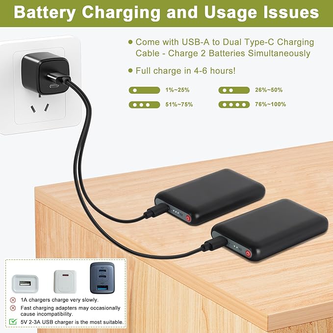 BIAL 2PCS 5V Lithium Polymer Batteries for Heated Gloves, Heated Socks, Heated Slippers, Mini Replacement Rechargeable Batteries, Spare Battery Female DC Jack Compatibility