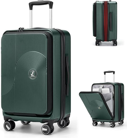 RAINSMORE Carry on Luggage Airline Approved, 20 Inch Expandable Hard Sided Carry on Suitcase with Spinner Wheels, Hard Shell Small Rolling Travel Luggages for Women Men with Tsa Lock, Green