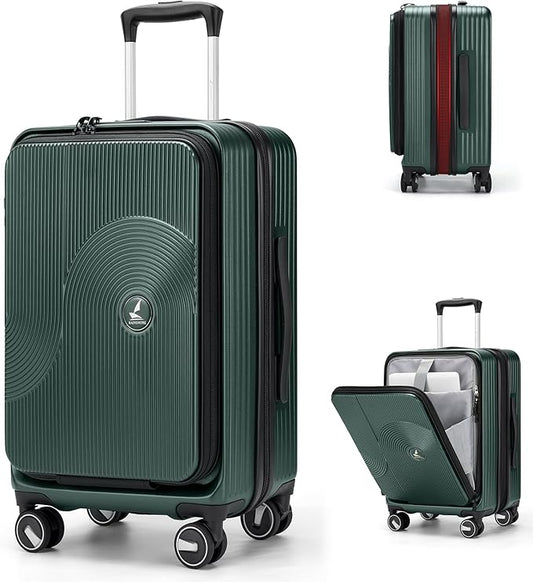 RAINSMORE Carry on Luggage Airline Approved, 20 Inch Expandable Hard Sided Carry on Suitcase with Spinner Wheels, Hard Shell Small Rolling Travel Luggages for Women Men with Tsa Lock, Green