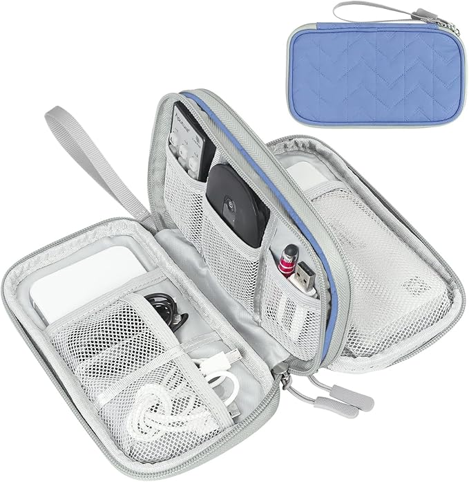 FYY Travel Cable Organizer Pouch Electronic Accessories Carry Case Portable Waterproof Double Layers All-in-One Storage Bag for Cord, Charger, Phone, Pattern Blue