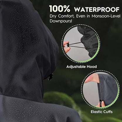 Bruvoalon 3-in-1 Rain Poncho with 1/4 Zip & Chest Pocket, Waterproof, Sunshade, Ground Mat for Adults & Youth Emergency