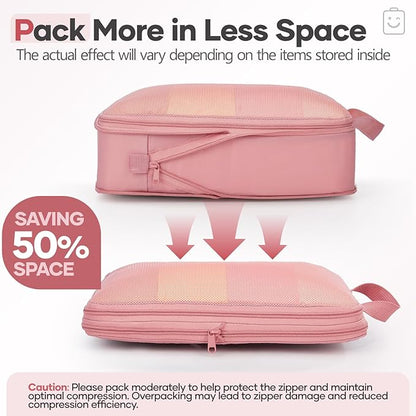 Veken 9/11 Set Compression Packing Cubes for Travel Essentials,Compressible Expandable Large Luggage Suitcase Organizer Bags for Clothing,Durable Space Saver Storage Bags with Toiletry Bags(Pink)