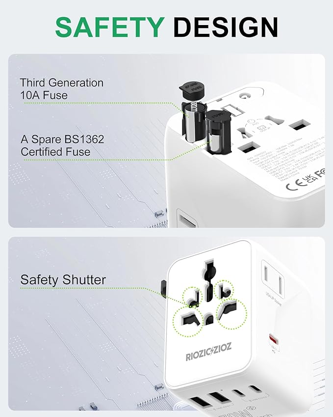 35W Universal Travel Plug Adapter,7-Port PD&QC Fast Charging Power Adapter(2AC&2USB-A&3USB-C),Worldwide Outlet Wall Charger for USA/EU/UK/AUS Over 200 Countries-Type C/A/G/I