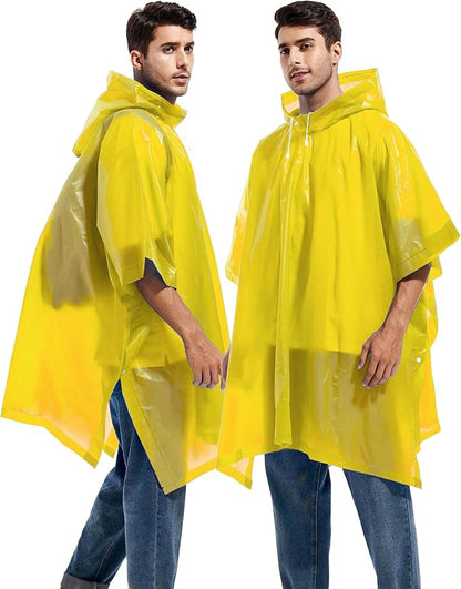 2 Pack Rain Ponchos for Adults Reusable - Raincoats Survival Emergency Heavy Duty Rain Coat with Drawstring Hood
