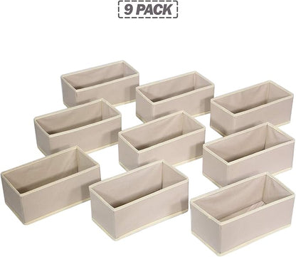 DIOMMELL 9 Pack Foldable Cloth Storage Box Closet Dresser Drawer Organizer Fabric Baskets Bins Containers Divider for Clothes Underwear Bras Socks Lingerie Clothing,Beige 090