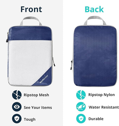 3 Set Compression Packing Cubes for Travel - Compressible, Lightweight, and Space-Saving Packing Cubes, Travel Essentials for Women, Navy