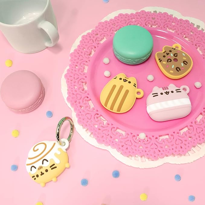 iFace x Pusheen Café Series Silicone Protective Cover [ Compatible with Apple AirTag][Cute Character Case] [Carabiner Keychain Clip Included] - Set of 4 in Gift Box