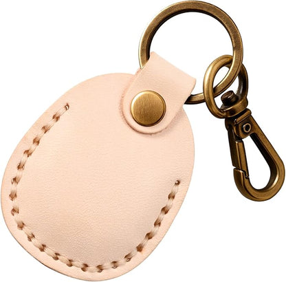 Genuine Leather Airtag Holder, Portable Air Tag Keychain with Key Rings Full Coverage Air Tags Hidden Case Cover Compatible for AirTags White