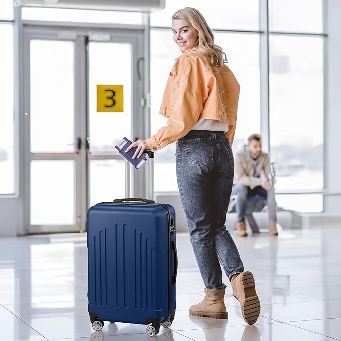 Karl home 28 Inch Check-in Luggage with Spinner Wheels, ABS Hardshell Checked Suitcase with TSA Lock, Durable Large Suitcase Rolling Luggage for Men Women, Navy Blue
