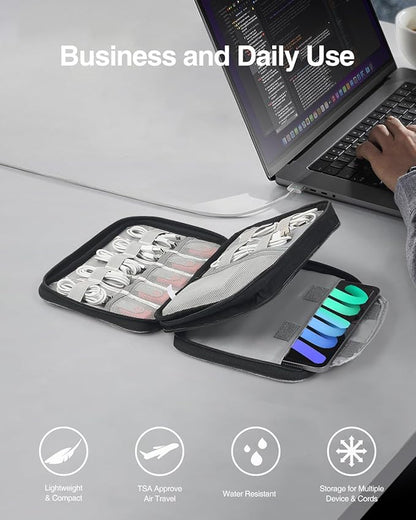 Luxtude Double Layer Cord Organizer Bag, Portable Cable Storage Case, Flat Electronic Organizer Travel Case, Portable Tech Bag for Cable/Cord Storage/iPad (up to 7.9")/Wall Charger/Electronics