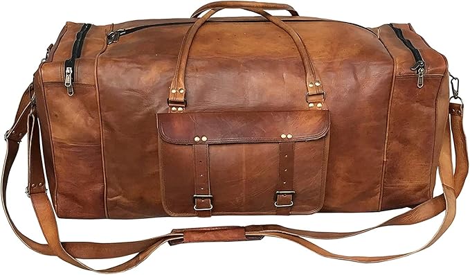 Leather Duffle Bag for Men Luggage Handmade Travel Bag Carry On Luggage Weekender Bags Overnight Gym Sports Cabin Holdall Bag For Airplanes Men And Women (28 Inch Brown)