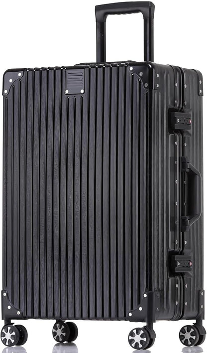 HotWay 28 Inch Checked in Luggage with Aluminum Frame, PC Hard Shell Suitcase with Spinner Wheels and TSA Lock, Large Suitcase for Business Travel, Black