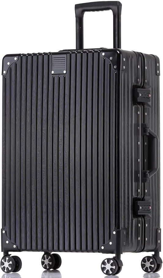 HotWay 28 Inch Checked in Luggage with Aluminum Frame, PC Hard Shell Suitcase with Spinner Wheels and TSA Lock, Large Suitcase for Business Travel, Black