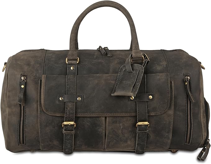 Leather Travel Duffle Bags for Men and Women cabin friendly Weekend Bag Sports Gym airplane carry on overnight duffel