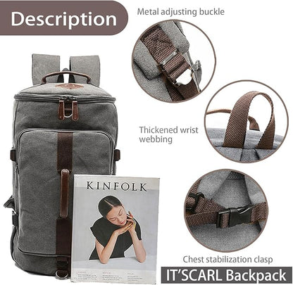 IT'SCARL Mens backpack, Large backpack for travel, Carry-on, canvas bag, 17 inch computer waterproof back pack(grey)